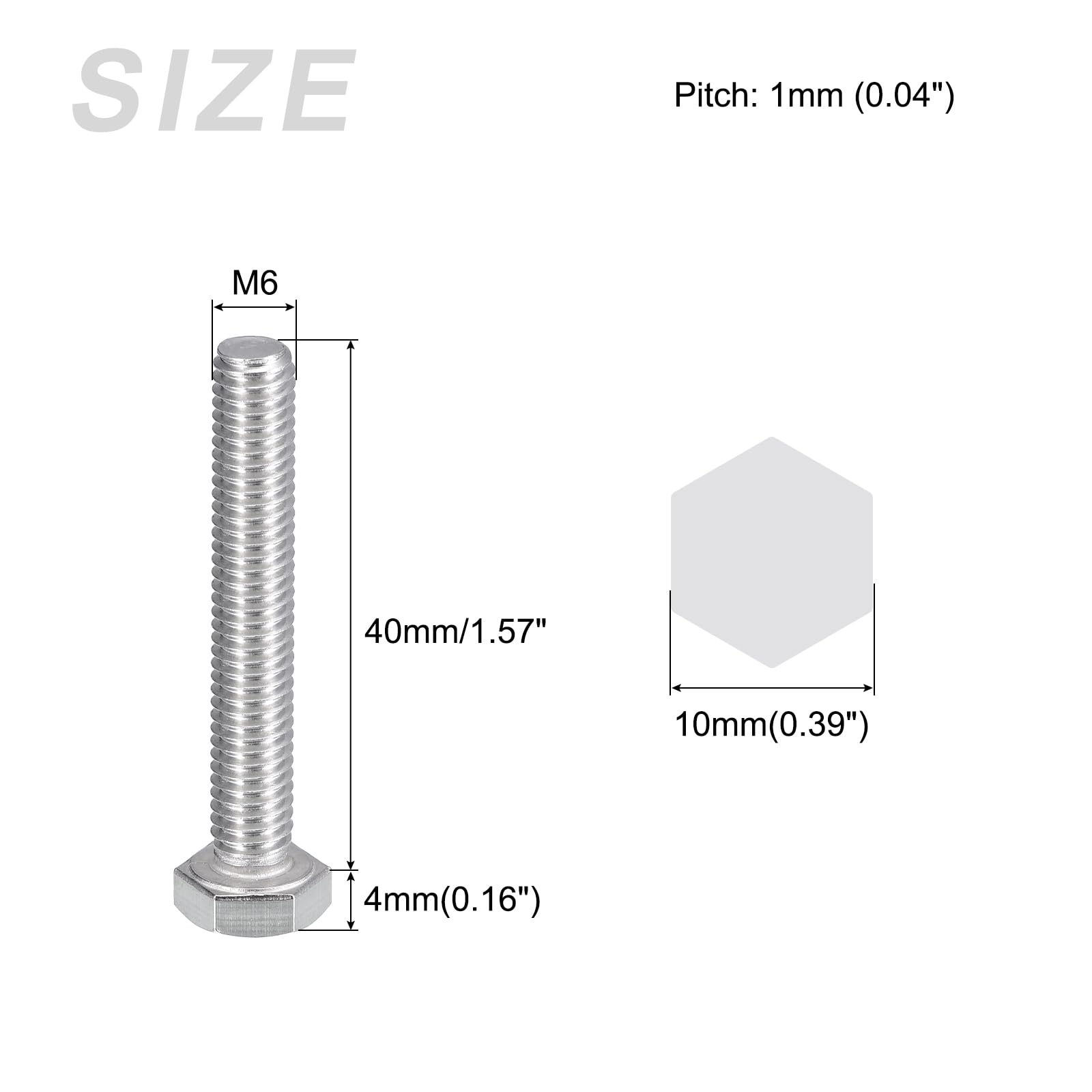 METALLIXITY Hex Bolts (M6-1x40mm) 10Pcs, 304 Stainless Steel Coarse Fully Threaded Hex Head Screw Bolt Machine Screws - Image 2
