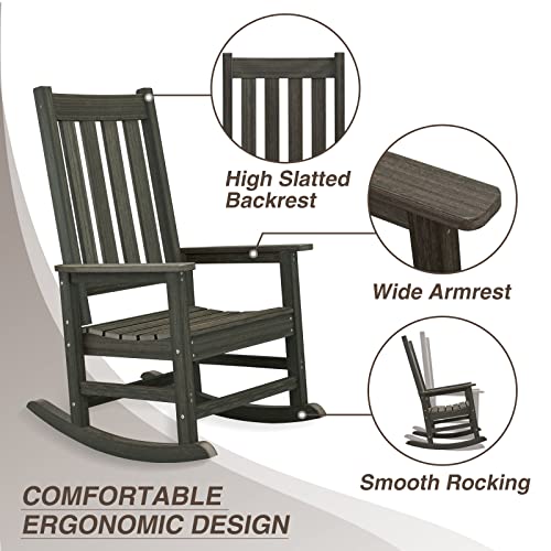 Acuel Rocking Chair Outdoor, Oversize Hdpe Patio Rocker Chairs, Weather Resistant 350Lbs Heavy Duty Rocking Chair With High Back For Backyard, Porch, Fire Pit, Garden And Indoor (Dark Brown) #TOP4