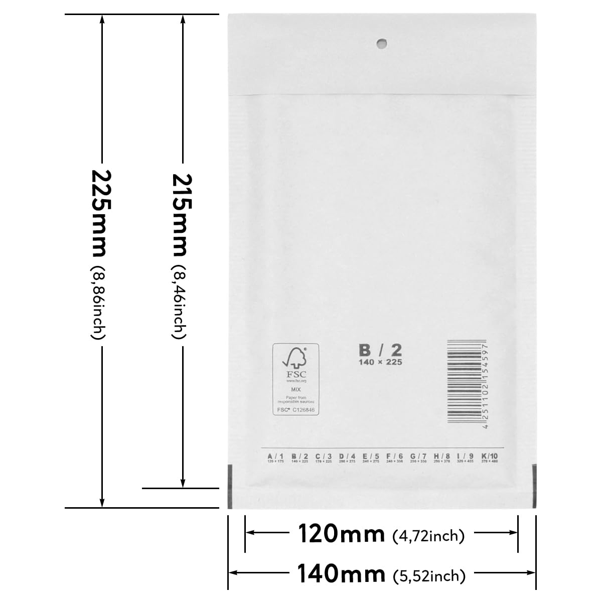 verpacking 800 Buste imbottite bianche 14 x 22,5 cm B2 - Buste pluriball, Buste con bolle