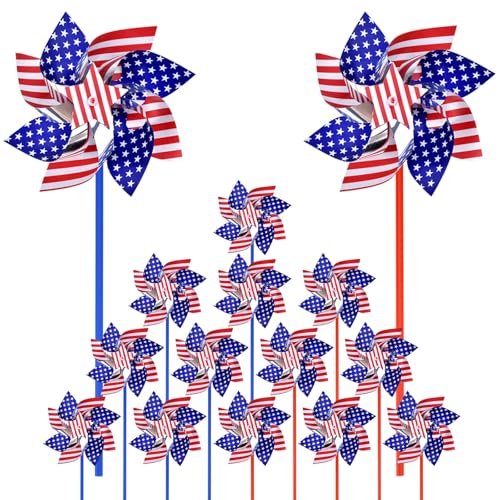 4th of July Decorations for Home Outdoor Patriotic Pinwheels Memorial Day Decorations Fourth of July Decorations Patriotic Independence Day Party Supplies Favors Wind Spinner for Garden 15 PCS