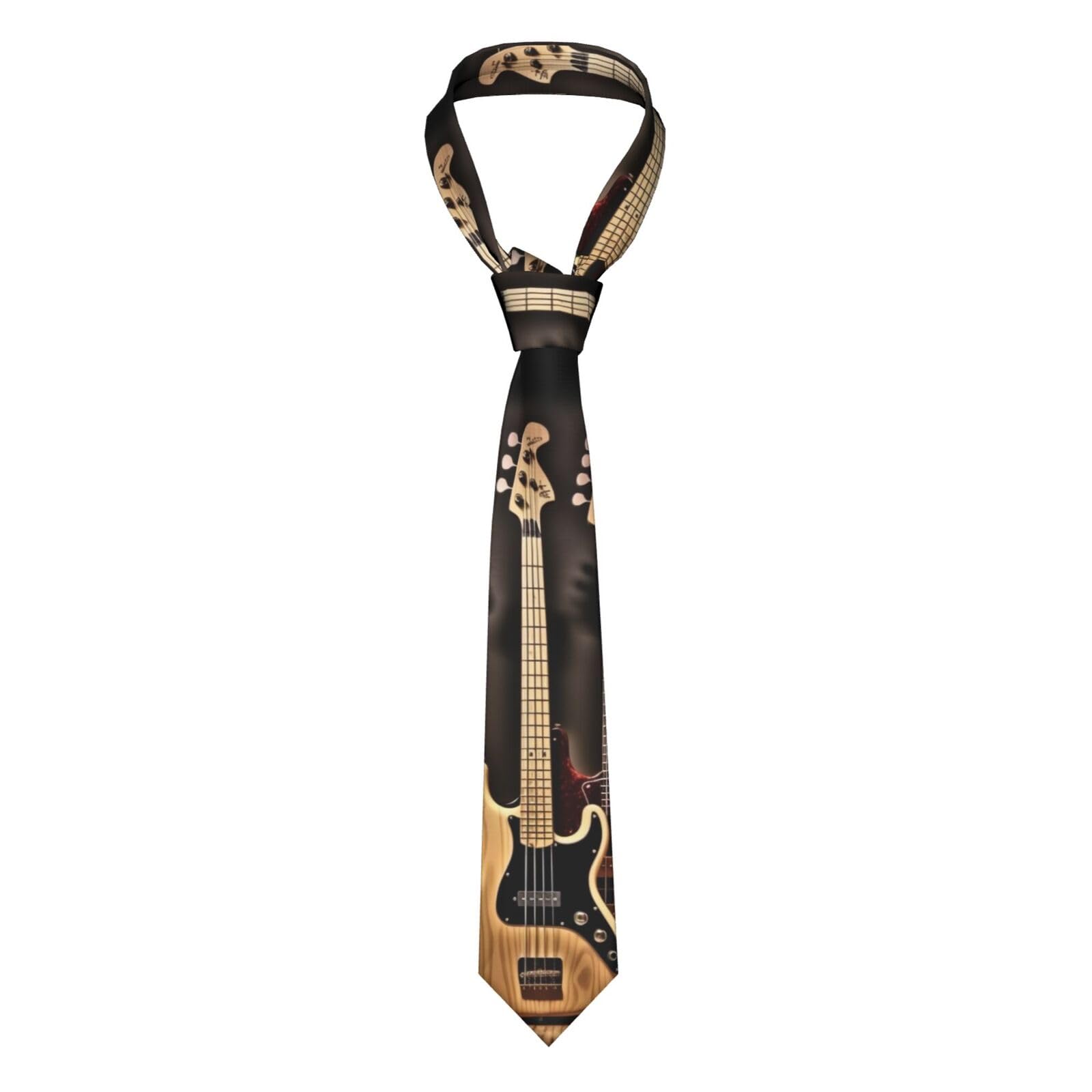 Fjqwklf Men's Black Ties Guitar Bass Music Musical Instruts Printed Classic Necktie Extra Long Causal Neck Tie