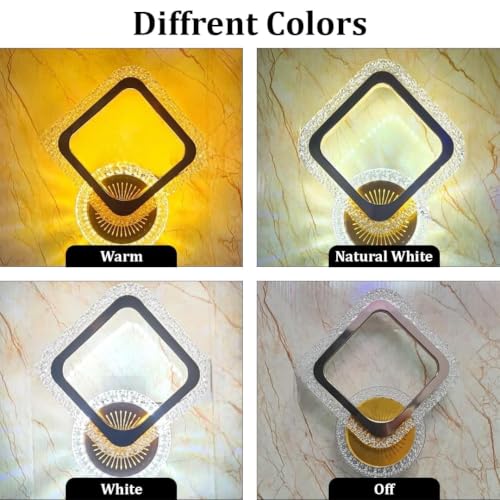 Image of fizzytech Crystal LED Wall Light, Modern Gold Finish Decorative Wall Lamp with 3 Colour Changing Modes for Living Room, Bedroom, Hallway & Home Decor, Pack of 2