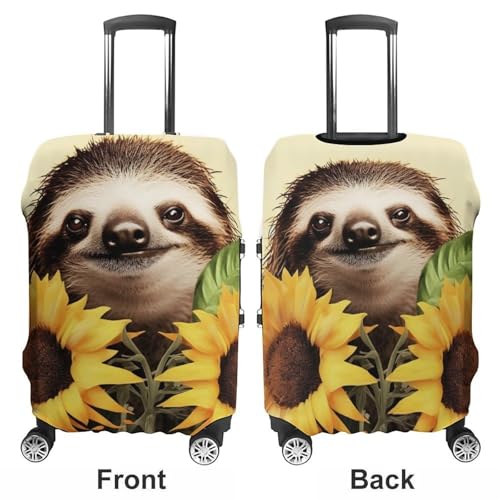 Sloth Sunflower Suitcase Covers Luggage Protector - Travel Elastic Baggage Case Protective, Washable Anti-scratch Large Suit Case Cover for Suitcases Fits 19-32 Inch Luggages L3