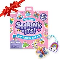 Ooly 28 PC DIY Shrinking Art Kit for Kids, 20 Plastic Pre Cut Charms and More, No Mess Creative Activity Jewelry Making Kit - Cute Crew