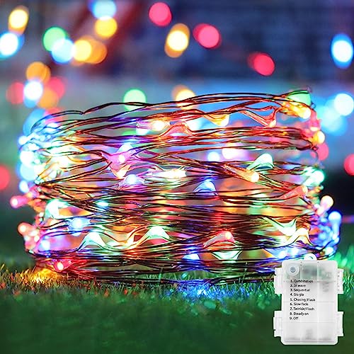 echosari 2 Pack Fairy Lights Battery Operated 200 LED 66Ft Silver Wire Starry Colored String Lights...