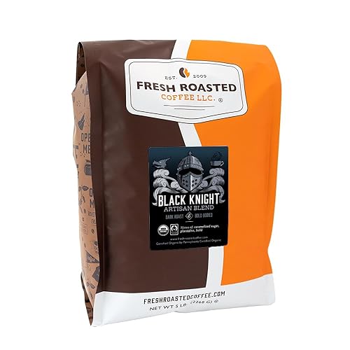 Fresh Roasted Coffee, Black Knight orgánico, 5 libras (80 oz), tostado oscuro, comercio justo kosher, molido
