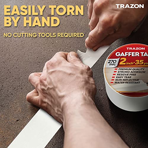 Gaffers Tape, Heavy Duty Gaffer Tape, Matte Non-Reflective Gаff Tape, Multipurpose, Easy to Tear, Residue Free, Gaffe Gaffing Goon Pro Cloth Tape for Cable, Stage, Photography 2 Inch x 35 Yards, White - Thumbnail 4
