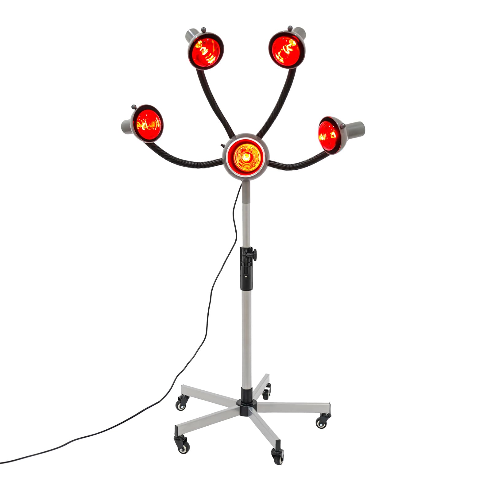 5 Head Hair Heat Lamps, Height & Angle Adjustable, 750W Floor Standing Salon Hairdressing Heater with Wheels for Coloring Drying Baking Oiling Heating Perming Styling