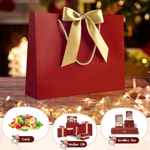 Image of JMANNI Gift Bags with Handles, 13 inch Medium Mothers Day Gift Bag for Presents, 2 Pcs Bags with 4 Tissue Paper and 2 Cards for Baby Shower Wedding Bridal Shower Mother's Day Birthday Party (red)