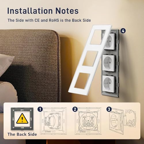 BSEED Schuko Steckdose Unterputz, 3 Fach Mehrfachsteckdose 16Amp mit PC Rahmen, Dreifach Steckdose mit Krallen, Wandsteckdose Wei&szlig; (3 Pack)