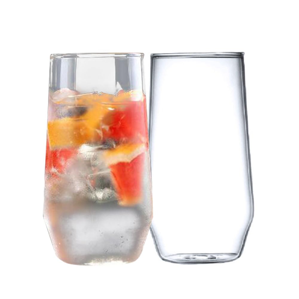 Everyday Drinking Glasses 2 Pack 15 Oz Transparent Highball Glasses Dishwasher Safe Lead-Free and BPA Free Tall Clear