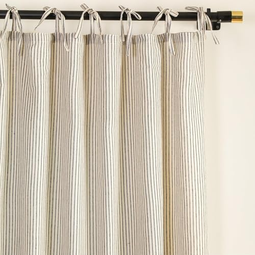 THE ART BOX Rideaux en Gaze Rayée À Suspendre pour Porte, Fenêtre, 2 Panneaux pour Salon, Décoration D'intérieur, Noir sur Beige (160 X 106,7 Cm)