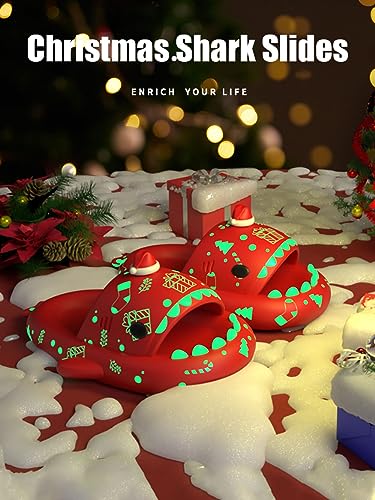 Zureto Christmas Edition Shark Slides, Cloud Shark Sandals 3D Cartoon Christmas Shark Slippers for Women Men2