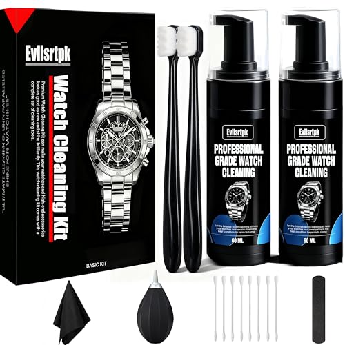 Watch Cleaning & Polishing Kit - Ultra-Gentle Micro-Foam Deep Cleans Bracelets Cases & Bezels - All-in-One Kit: Cleaner Brushes Cloths Swabs Polishing & Dusting Tools for Watches & Jewelry
