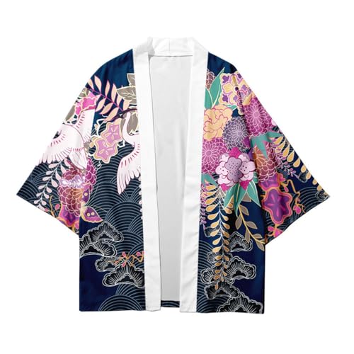 AMOMA Men Japanese Kimono Lightweight Loose Breathable Casual Cardigan Coat Top Yukata Jacket(4XL,CraneFloral)