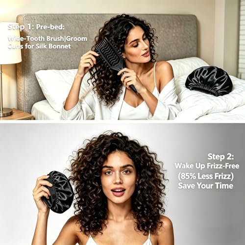 Image of Curl Defining Hair Brush: Vented Wide-Tooth Brush with Soft Bristles Effortless Curls & Smooth Waves Pain-Free Detangling for Women Bonus Bonnet Included (Black)