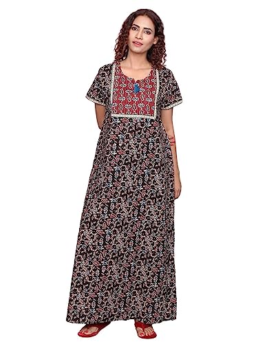 Image of Evolove Women's Cotton Long Maxi Night Gown Nighty Dress with Pocket, Super Soft Comfortable (LNG-Cotton-2)