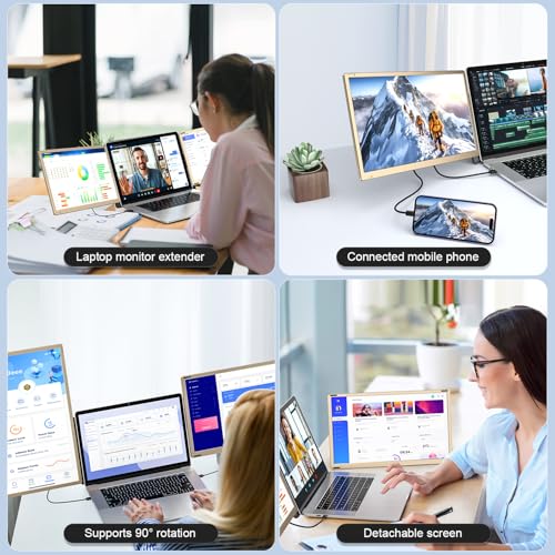 Image of Laptop Screen Extender, 15.6 inch FHD 1080P Triple Portable Monitor Ultra-Slim Laptop Monitor Extender for 13 inch-17.3 inch with Speakers, HDMI /USB-C Plug-Play Extended Screen for Windows Android