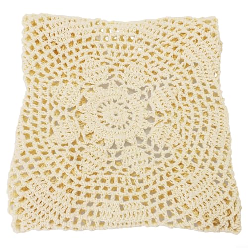 Yuanpgky Mantel redondo de encaje con diseño vintage de ganchillo, 40 cm, algodón blanco o beige, hecho a mano, funda decorativa hueca para mesas de comedor y hogar (beige)