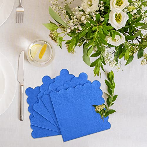 Cocktail Napkins, 100 Pcs Scalloped Sage Paper Napkins Beverage Napkins Disposable Paper Napkins For Wedding Birthday Baby Shower Party Dinner Bridal Anniversary (Navy Blue) #TOP3
