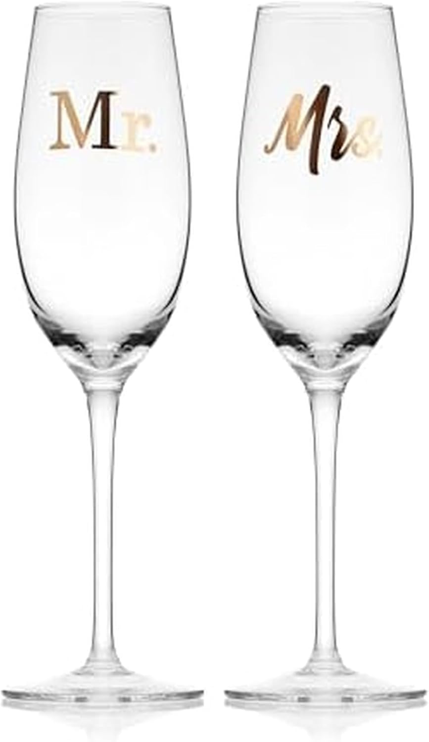 Mikasa Gold Mr. and Mrs. Wedding Anniversary Champagne Toasting Flutes Gift Boxed, Set Of 2, 8 Ounce