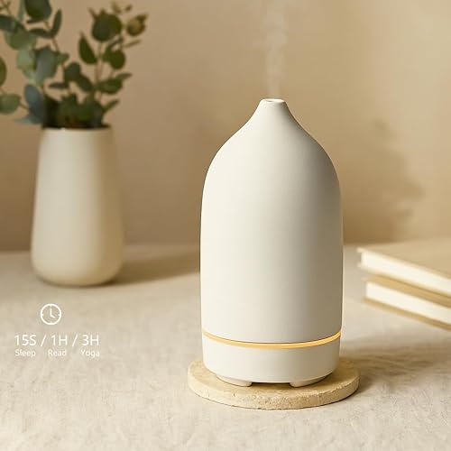 Miniatura 2 de Monademo Difusor de piedra, difusor de aceite esencial de cerámica, humidificador ultrasónico de 5.4fl oz para aromaterapia (blanco)