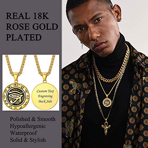 U7 Horus Necklaces for Men Women, Stainless Steel/Black/Gold Plated Ankh Cross Egyptian Symbol Jewelry, Eye of Horrus Pendant with 22 Inch Chain2