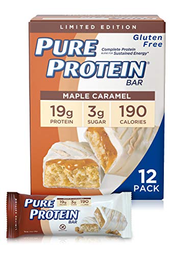 Pure Protein Bars, High Protein, Nutritious Snacks to Support Energy, Low Sugar, Gluten Free, Maple Caramel, 1.76 oz, Pack of 12