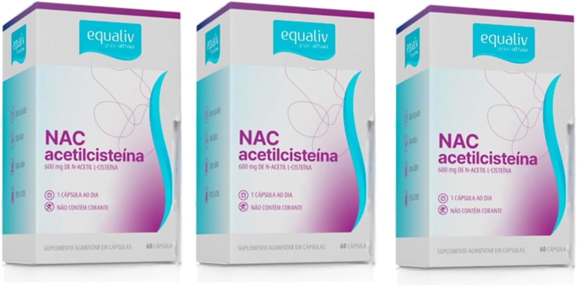 Kit 3 Unidades NAC Acetilcisteina 600mg N-Acetil L-Cisteina de 60 Capsulas Equaliv