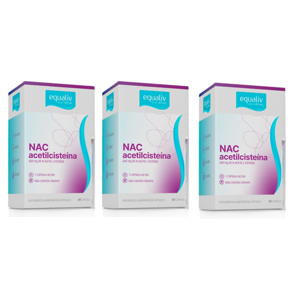 Kit 3 Unidades NAC Acetilcisteina 600mg N-Acetil L-Cisteina de 60 Capsulas Equaliv em promoção! Veja a oferta e mais achadinhos de Vitaminas & Suplementos 2 Hoje é o melhor dia para comprar Kit 3 Unidades NAC Acetilcisteina 600mg N-Acetil L-Cisteina de 60 Capsulas Equaliv com aquele preço maroto! Promoção! Aproveite a oferta! 2