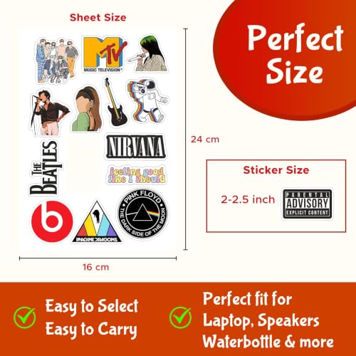 Image of CodersParadise Music Aesthetic Vinyl Stickers for Laptop, Journal, Guitar, Mobile Case, Bike Helmet- Waterproof, Self-Adhesive, Fade-Resistant Decorative Decals for Teens & Adults (7.6 cm), Pack of 58