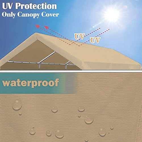 Miniatura 10 de Rutile - Toldo de 12 x 20 pies para cochera, solo para tienda de campaña, cubierta de refugio superior de lona con bungees de bola, color beige