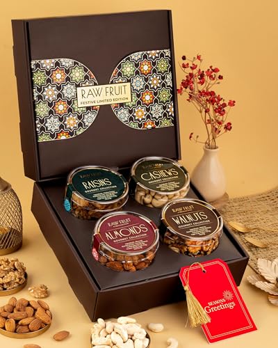 Image of HyperFoods Diwali Gifts for Family and Friends DryFruit Combo Pack Dry Fruits Gift Hamper Dryfruit Gift Box Corporate Gifts For Employees Small Pet Jars Pack of 4 Dry Fruits Walnut Almond Cashew Raisins