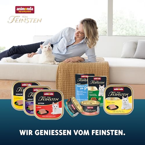 animonda Vom Feinsten Adult Feinschmecker Vielfalt (32 x 100 g), Nassfutter für ausgewachsene Katzen, Katzenfutter ohne Getreide und Zucker, mit unwiderstehlichem Schlemmerkern