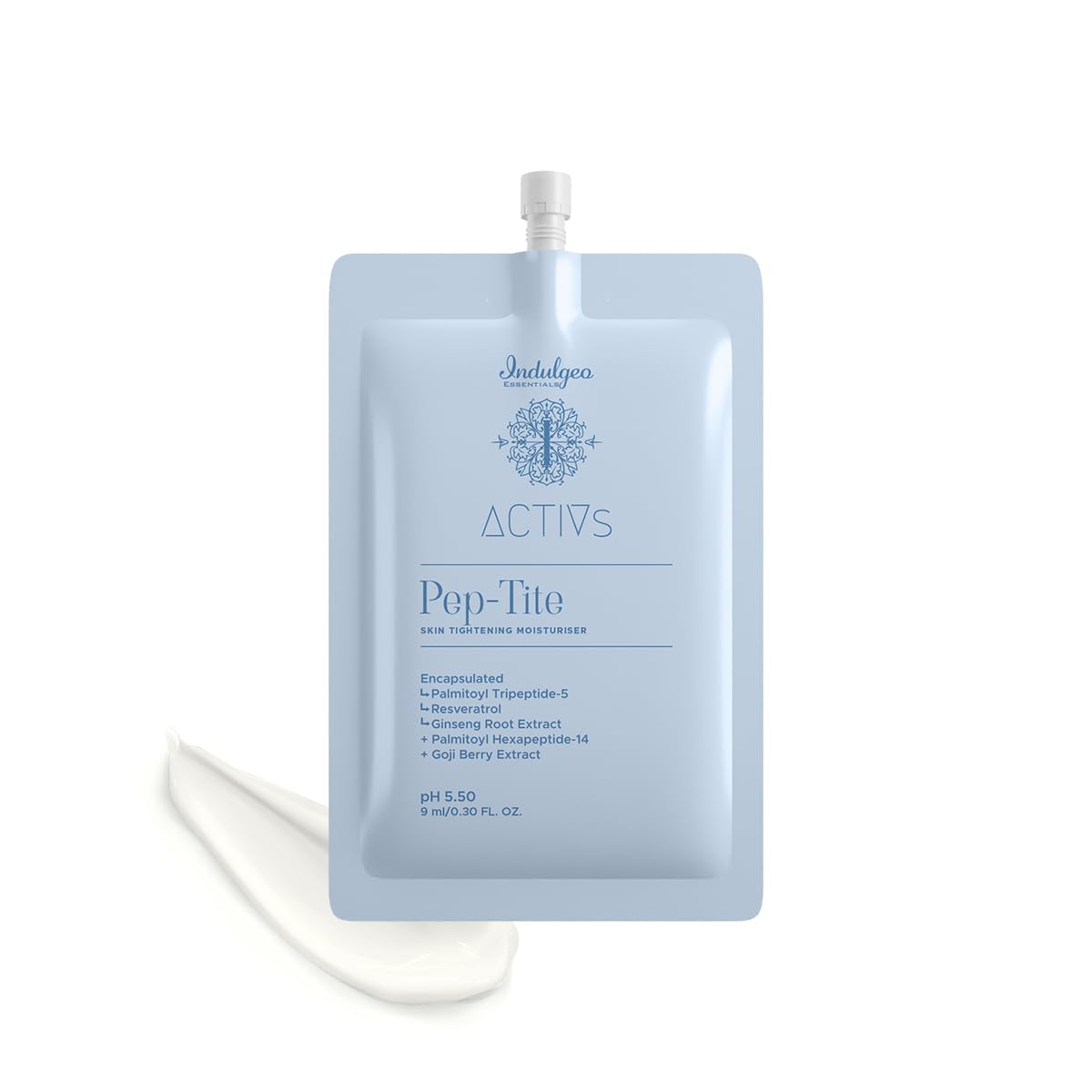 Indulgeo Essentials Pep-Tite - Peptide Skin Firming Moisturizer | 9ml Sachet | with Encapsulated Peptides, Goji Berry Extract |Helps in Reduce Wrinkles, Fine Lines, Crow's Feet |For All Skin Types |Men & Women