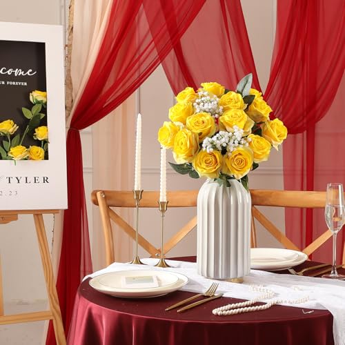 Image of Tifuly 12Pcs Roses Realistic Long Stem Fake Silk Artificial Flowers Yellow