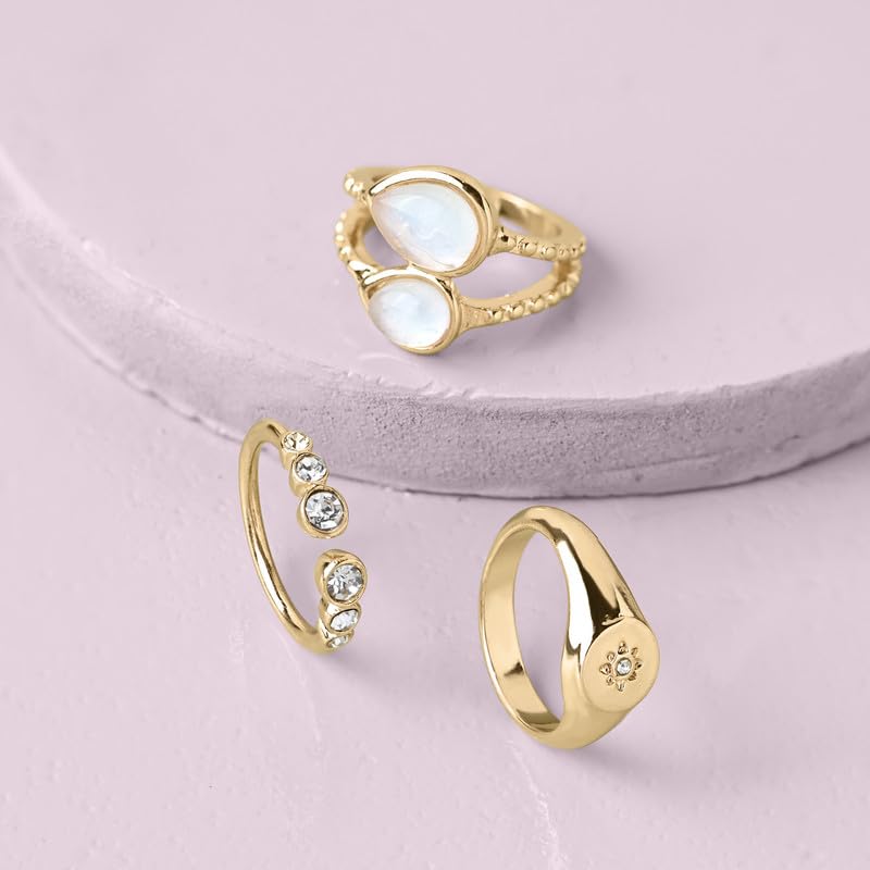 Image of Accessorize Gold Mother Of Pearl Rings Set Of 3