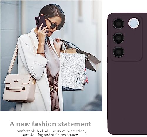 Image of DIZORO Microfiber Candy Case Compatible for Vivo V27 5G Smooth Touch Cushion Liquid Soft Silicone Gel Rubber Phone Cases Non-Slip Full Body Protective Shockproof Back Cover (Deep Purple)
