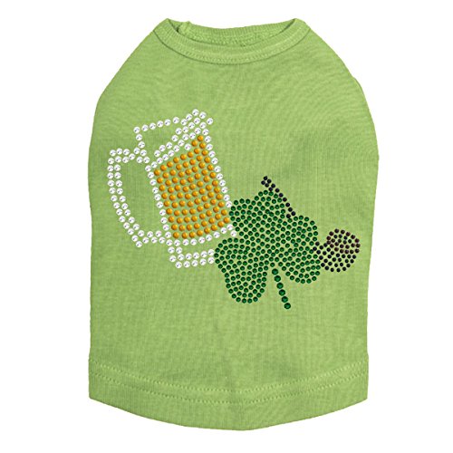Beer Mug, Clover, & Pipe - Bling Rhinestone St Patrick Day Dog Shirt, 4XL Lime Green