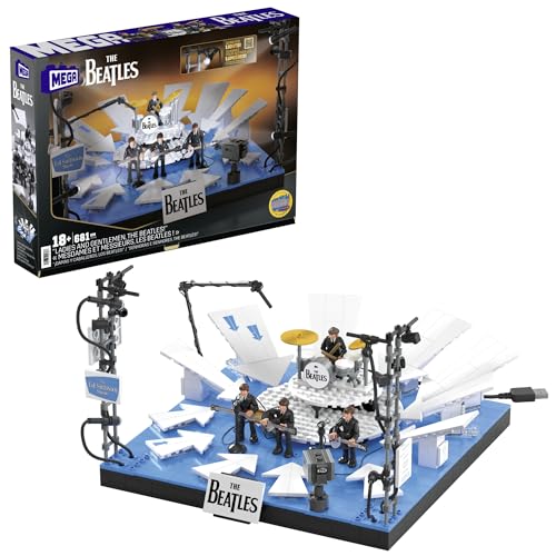 MEGA « Mesdames et messieurs, les Beatles ! » Jouet de construction à collectionner de 681 pièces avec 4 figurines articulées des membres du groupe et lumières LED, coffret pour les collectionneurs - Les Beatles, Paul McCartney, John Lennon, RIngo Starr, George Harrison MEGA « Mesdames et messieurs, les Beatles ! » Jouet de construction à collectionner de 681 pièces avec 4 figurines articulées des membres du groupe et lumières LED, coffret pour les collectionneurs