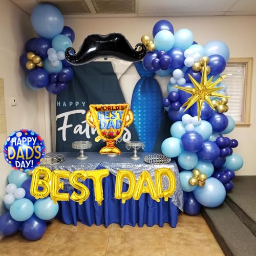 Image of 133Pcs Fathers Day Balloons Decorations Garland Arch Kit Include Happy Fathers Day Balloons,BEST DAD Foil Mylar Balloons, Happy Father's Day Party Decoration Supplies