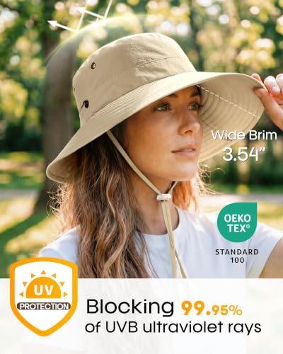 Image of FURTALK Sun Hats for Women Ponytail UV Protection Beach Summer Hat Wide Brim Packable Cowboy Hat