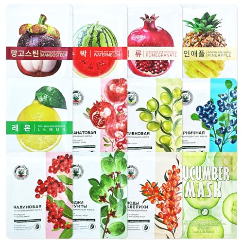 12 Pezzi Maschera Viso Idratante, Maschera Idratante per la Cura della, Nutriente e Lenitiva, Pelle Coreana con Ingredienti Naturali, Daily Care per Tutti i Tipi di Pelle, Idratazione Profonda