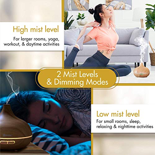 Breathe Essential Oil Diffuser | 550ml Diffusers for Essential Oils with Cleaning Kit & Measuring Cup, 18 Hour Runtime, 16 LED Light Settings & Auto Power Off (Natural Oak)