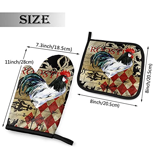 Perinsto Vintage Farm Rooster Oven Mitts & Pot Holders Kitchen Set Heat Resistant Decorative Cooking Gloves Microwave Oven Gloves For Baking Grilling Bbq #TOP1