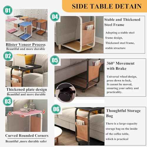 Petit design carré de table de chevet mobile avec frein de sécurité intégré
