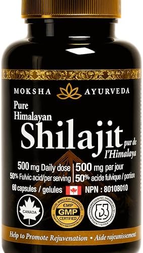 Full Strength Shilajit+ Gold - Natural Testosterone Support [Energy, Detox, Vitality] NPN Certified, Lab Tested for Men & Women - |The Clean Modern Resin Upgrade| - Himalayan Sourced - 60 Purified Shilajit Capsules 500mg with 50% Fulvic Acid – Moksha Ayurveda Proudly Tusted & Serving Canadian Families for Over 10 Years