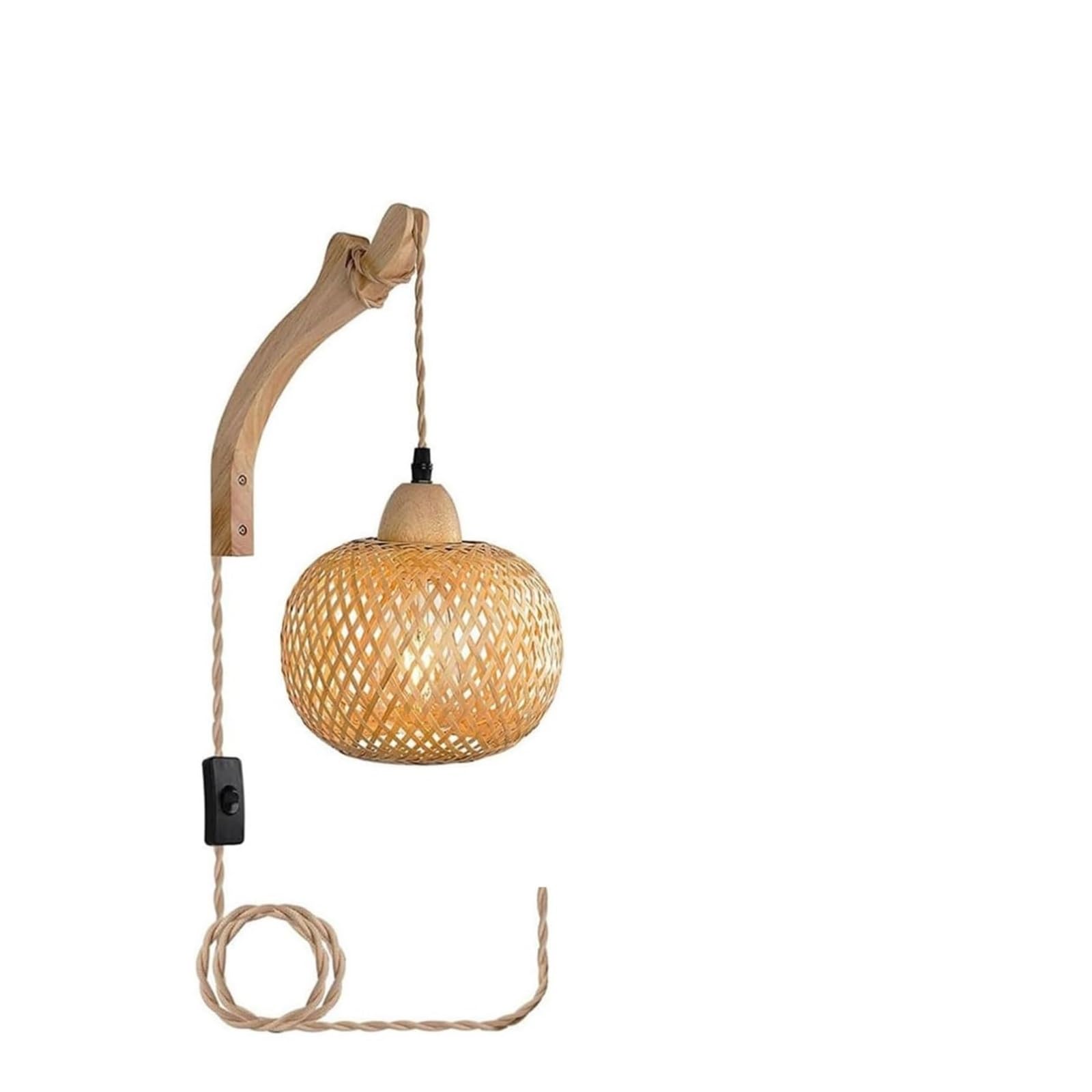 KOESRXNQW Indoor Wall Sconce Rattan Cord and Switch Lamp Rustic Bamboo Lampshade E27 Fixtures Light Modern Simple Wood Flexible Adjustment