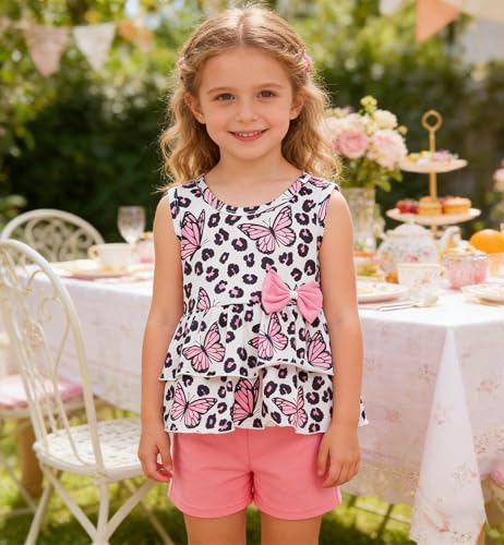 Image of Girls 2 Piece Outfit Summer Short Set Sleeveless Bow Knot Tank Top and Shorts Cute Clothes for Toddler Girls
