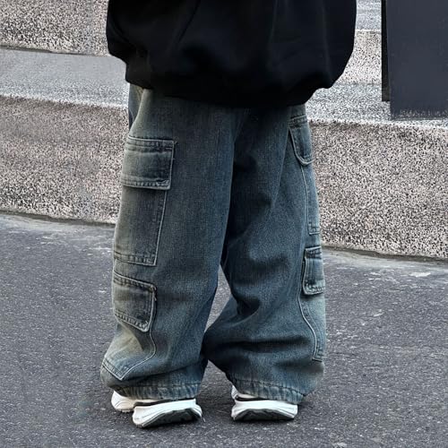 Baggy Cargo Pants for Teen Girls Wide Leg Jeans Y2k Hip Hop High Waisted Denim Trousers Kids Casual Streetwear Grunge Clothes4